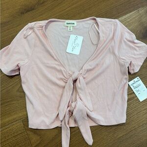 Open edit Pink Tie-Front Top